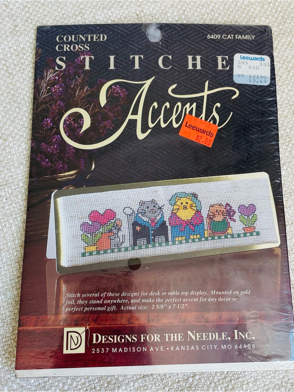 Vintage Counted Cross Stitch Needlepoint Accents Kit 6409 Cats Family Crafting